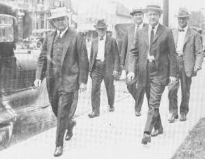 Earl Gentry, front right, during the murder trial of Indiana Klan Leader David Stephenson for murdering his lover, Madge Olberholtzer